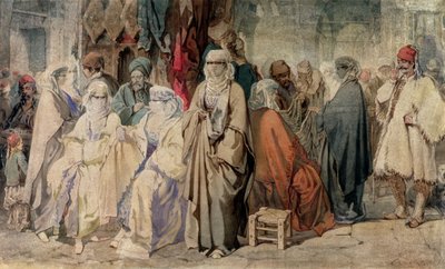 Figures in the Bazaar, Constantinople by Amadeo Preziosi